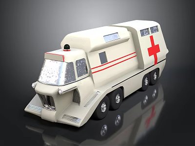 White Ambulance Vehicle With Red Cross Stripes Windows And Wheels Design 3d model