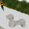 Concrete Outdoor Chair With Unique Curved Design In Garden Patio With Greenery And Stone Path