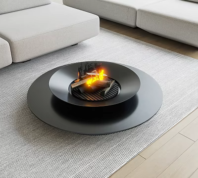 Modern Round Fire Pit In Living Room With Minimalist Design 3d model
