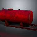 Rusty Red Industrial Oil Tank Placed On Metal Stand With Reflective Surface