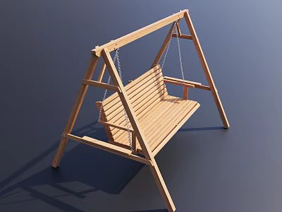 Wooden Outdoor Swing Chair With Slatted Seat And Hanging Design For Garden Relaxation 3d model