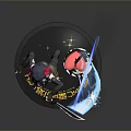 3D Anime Character Model With Purple Hair Black Outfit And Blue Glowing Weapon On Base