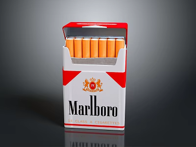 Open Marlboro Cigarette Pack With Red And White Design And Cigarettes Inside 3d model