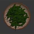 Fresh Green Chili Peppers Arranged on Brown Plate Against Dark Background