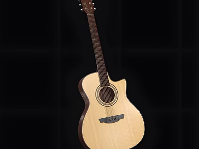 High Quality Acoustic Guitar With Natural Wooden Body And Six Steel Strings Classic Design 3d model