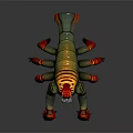 Giant Aquatic Crab with Red Orange Claws and Green Armored Shell Near Small Rock