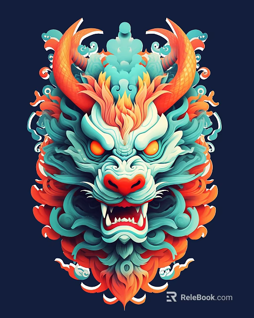 Traditional Dragon Head Carving With Vibrant Colors And Intricate Artistic Details 3d model 