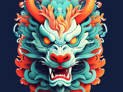 Traditional Dragon Head Carving With Vibrant Colors And Intricate Artistic Details 3d model