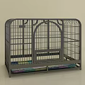 Pink Decorative Ornament Set Metal Cage With Arched Door And Colorful Mat