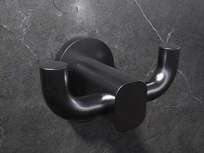 Black Double Wall Hook With Cracked Texture On Dark Gray Marble Background 3d model