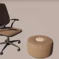 Brown Woven Office Chair With Armrests Wheels And Matching Ottoman