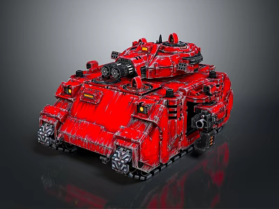 Red Armored Military Tank with Detailed Turret Tracks and Cannon Design 3d model