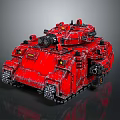 Red Armored Military Tank with Detailed Turret Tracks and Cannon Design