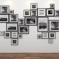 Photo Wall With Various Sized Frames Black White Photos On White Wall Wooden Floor