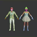 Man With White Hair In Light Pink Suit Jacket And White Pants Standing With Woman In Dress