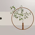 Decorative Wall Hanging With White Oval Panel Golden Hook Wooden Hoop And Green Plant