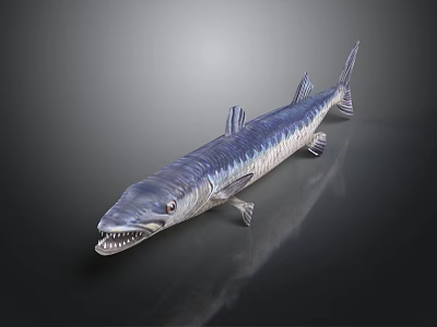 Large Predatory Fish With Sharp Teeth And Streamlined Blue Silver Body On Dark Surface 3d model