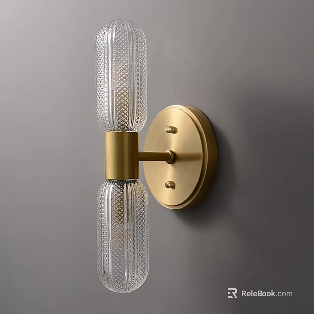 Modern Elegant Wall Lamp With Textured Glass And Brass Mounted On Gray Wall 3d model 