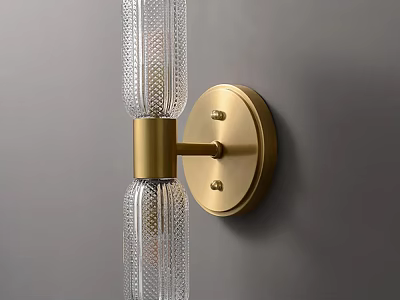 Modern Elegant Wall Lamp With Textured Glass And Brass Mounted On Gray Wall 3d model