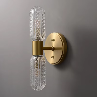 Modern Elegant Wall Lamp With Textured Glass And Brass Mounted On Gray Wall 3d model