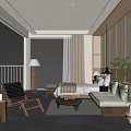 Modern Hotel Room Featuring Floor to Ceiling Windows Wooden Furniture and Natural Scenic View