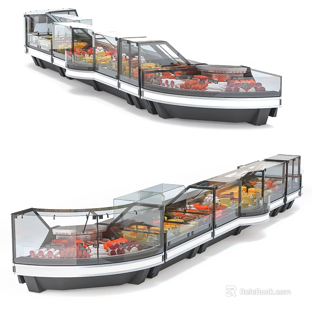Commercial Refrigerated Display Freezers With Transparent Glass Doors And Food Storage Shelves 3d model 