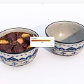 Ceramic Tableware Set with Two Bowls Blue and White Patterns for Food Serving 3d model