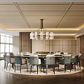Elegant Banquet Hall Interior Design With Round Dining Table Chandelier And Large Windows