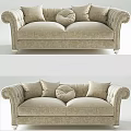 Classic Elegant Two Seater Sofa Design With Tufted Back And Rolled Arms Beige Fabric Pillows