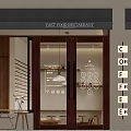 Modern Café Interior With Glass Doors Wooden Accents Menu Icons And Warm Lighting