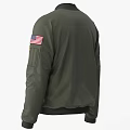 Green Bomber Jacket With Blue And Yellow Patches Gold Zipper And Side Pockets