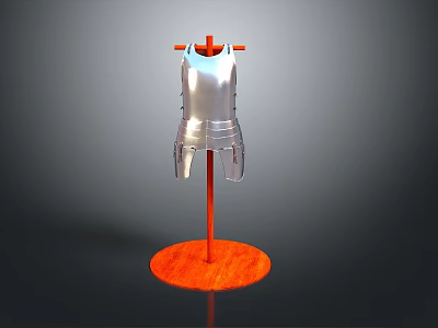 Silver Armor Breastplate Displayed On Red Wooden Stand With Circular Base 3d model
