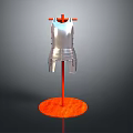 Silver Armor Breastplate Displayed On Red Wooden Stand With Circular Base