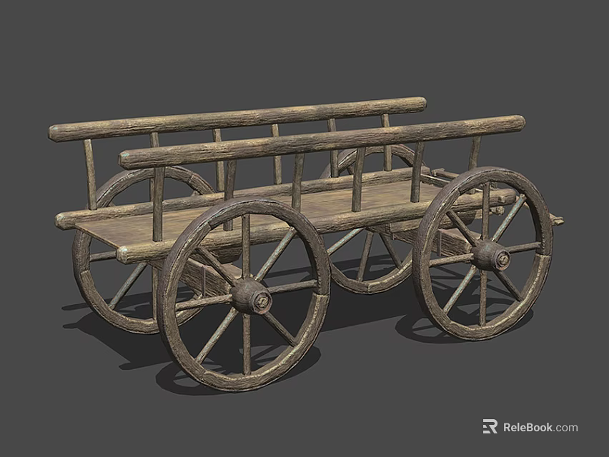 Antique Wooden Cart With Large Spoked Wheels And Rustic Design 3d model 