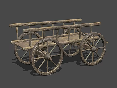 Antique Wooden Cart With Large Spoked Wheels And Rustic Design 3d model