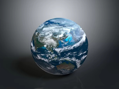 Globe of Earth Featuring Blue Oceans White Clouds Green Landmasses And Gray Background 3d model