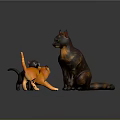 Three Cat Models in Different Colors Standing on White Board Surface