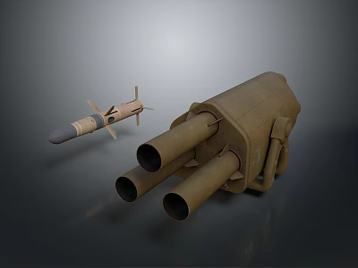 Military Weapon System Featuring Triple Barrel Launcher And Missile Equipment 3d model