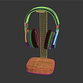 Black Computer Headphones With Wooden Base Stand For PC Accessories