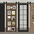 Various Style Barn Doors Featuring Wooden Slatted Glass Panel Grid Shelf Pegboard With Magazines Decor