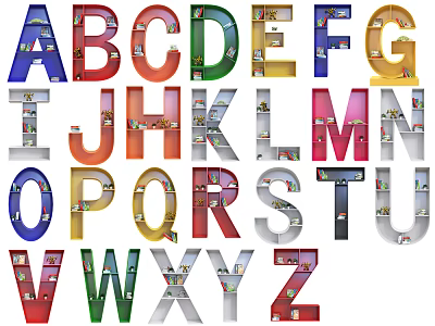 Colorful Letter Shaped Bookcase For Kids Room Decor And Storage 3d model