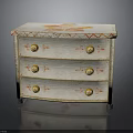 Vintage Painted Chest of Drawers With Three Drawers Golden Knobs And Red Trim