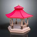Traditional Style Pavilion With Red Roof White Pillars And Hexagonal Base