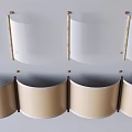 Elegant Ceiling Drapery With Curved Beige Fabric And Gold Mounting Rods