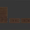 Brown Wooden Storage Furniture Set With Tall Cabinet And Low Drawer Units