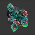 Cartoon Scene With Pink Flowers Blue Vase Green Leaves And Decorative Base