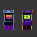 Vibrant Neon Retro Arcade Machines With Colorful Screens And Control Panels
