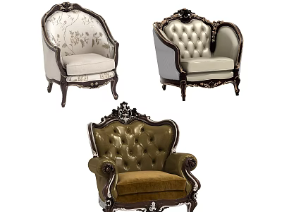 Classic Single Sofa With Tufted Upholstery Carved Details And Wooden Frame 3d model