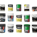 Assorted Household Paint Buckets From Various Brands In Different Colors For Home Renovation