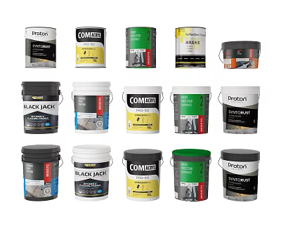 Assorted Household Paint Buckets From Various Brands In Different Colors For Home Renovation 3d model